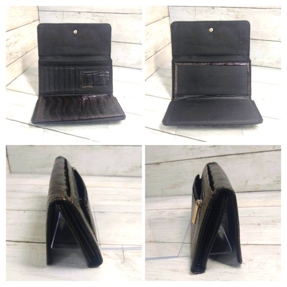 Vgn Lthr Snap Trifold Brown 7.5"L Checkbook Cover Slots Zip Coin Pocket Wallet - Picture 4 of 9